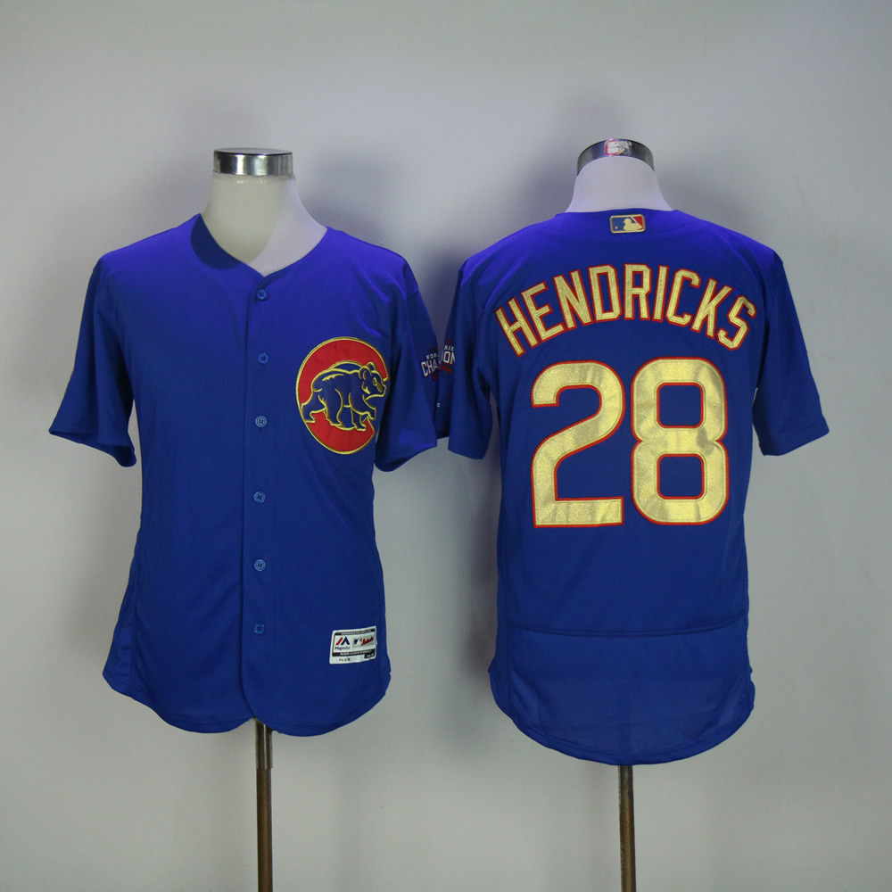 Men Chicago Cubs #28 Hendricks Blue Champion MLB Jerseys->chicago cubs->MLB Jersey